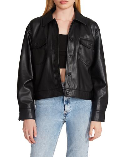 Steve Madden Faux Leather Shirt Jacket - Black