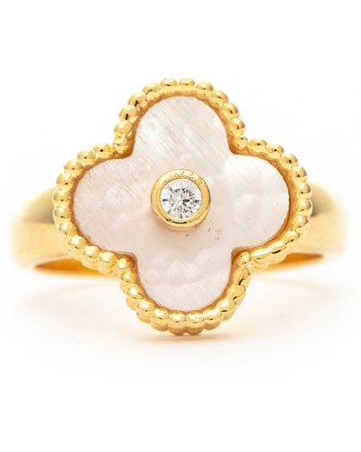 Rivka Friedman Mother Of Pearl & Cz Flower Ring - Metallic
