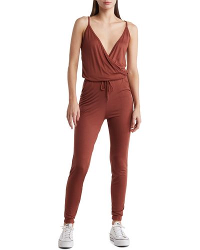 Go Couture Sleeveless Drawstring Waist Jumpsuit - Red
