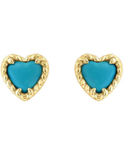 Effy 14k Yellow Gold Turquoise Heart Stud Earrings - Blue
