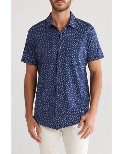Slate & Stone Paisley Short Sleeve Knit Button-up Shirt - Blue