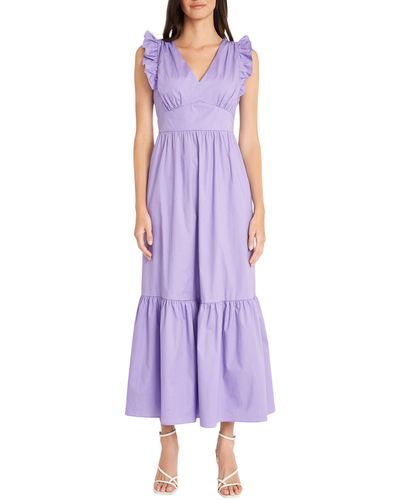 Maggy London V-neck Sleeveless Solid Maxi Dress - Purple