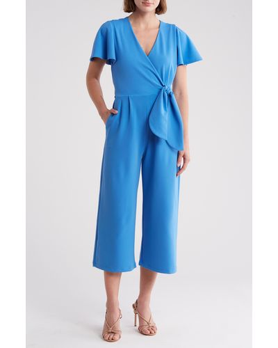 Tahari Side Tie Wide Leg Jumpsuit - Blue