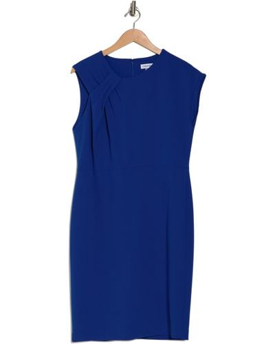 Calvin Klein Asymmetric Knot Sheath Dress - Blue