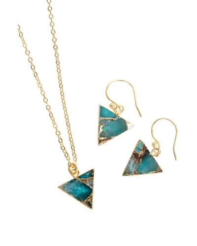 Saachi Mini Triangle Earrings And Necklace Set - Blue