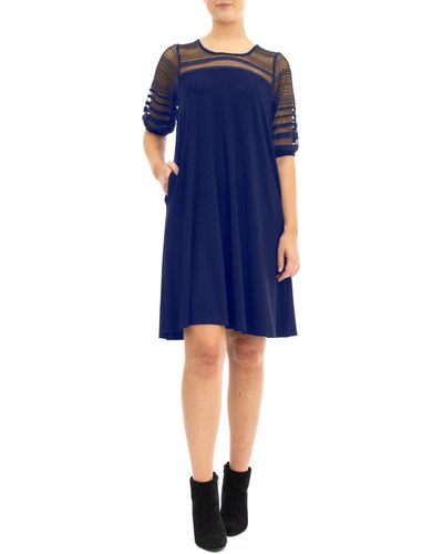 Nina Leonard Stripe Mesh Dress - Blue