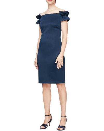 Sl Fashions Ruffle Off The Shoulder Cocktail Dress - Blue