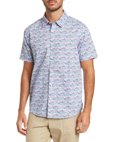 Slate & Stone Floral Printed Short Sleeve Poplin Shirt - Blue