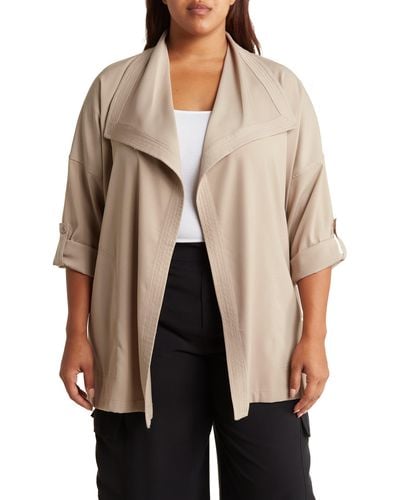 Max Studio Draped Open Front Roll Sleeve Jacket - Natural