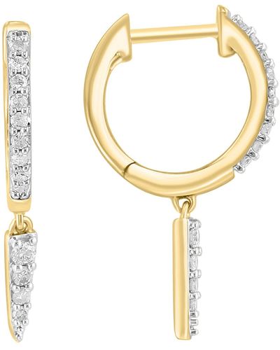 Effy 14k Gold Plated Pavé Diamond Drop Huggie Hoop Earrings - Metallic