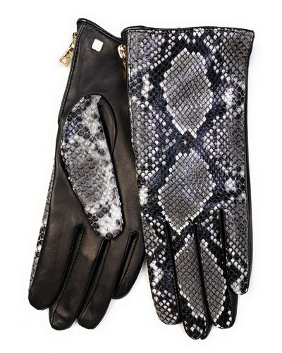 Bruno Magli Snakeskin Print Leather Gloves - Black