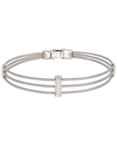 Alor 18k White Gold Plated Stainless Steel Pave Stone Triple Row Wire Bangle Bracelet - Gray