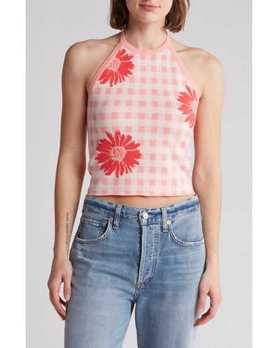 Vici Collection Milly Gingham Halter Top - Red