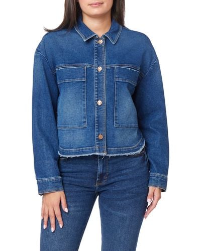 Kensie Oversize Pocket Crop Denim Jacket - Blue