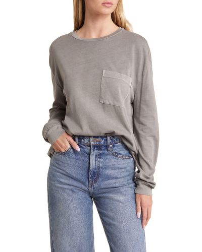 Brixton Carefree Long Sleeve Organic Cotton Pocket T-shirt - Gray