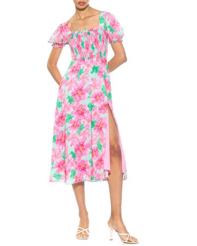 Alexia Admor Iris Smocked Short Sleeve Midi Dress - Pink