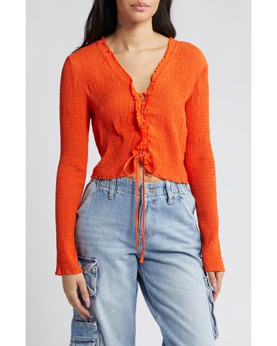 TOPSHOP Long Sleeve Lace Up Textured Top