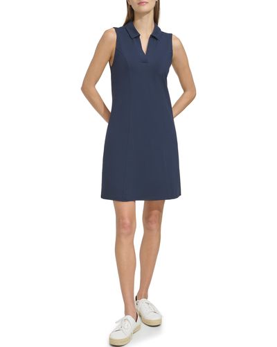 Andrew Marc Stretch Cotton Polo Dress - Blue