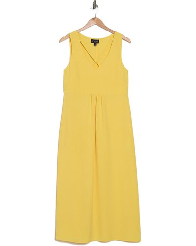 Connected Apparel Criss Cross Neckline Midi Dress - Yellow