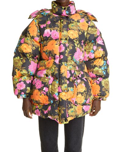 Quinn Primrose Print Oversize Hooded Down Puffer Jacket - Metallic