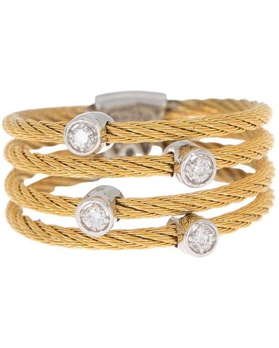 Alor 18k Gold Plated Multi Row Cable & Diamond Ring - White
