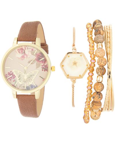 Lucky Brand Butterfly Garden Leather Strap Watch - Natural