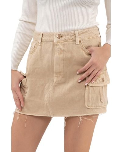 Blu Pepper Raw Hem Cotton Cargo Miniskirt - Natural