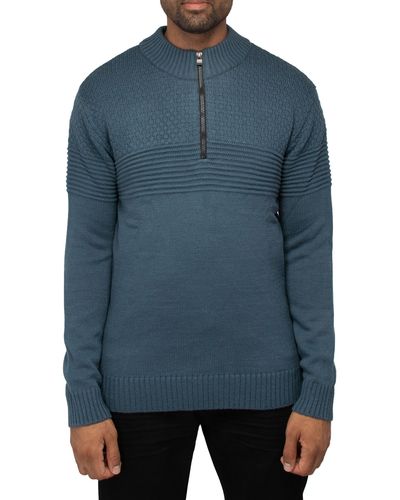 Xray Jeans Honeycomb Knit Quarter-zip Pullover Sweater - Blue