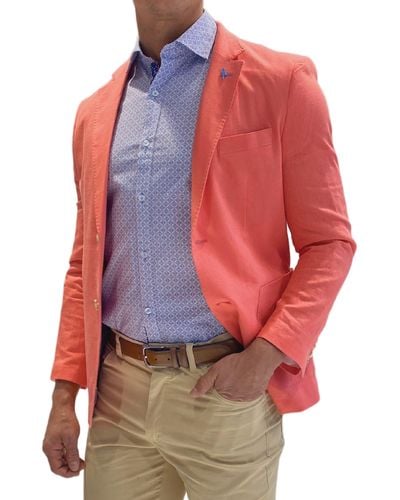 Tailorbyrd Solid Two-button Linen Blend Sport Coat - Red