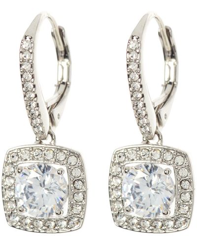 Nadri Square Halo Cz Drop Leverback Earrings - White