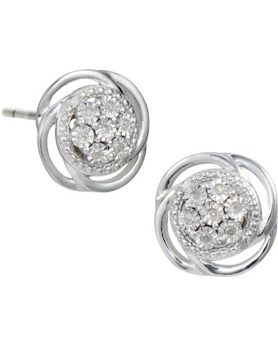 Savvy Cie Jewels Sterling Silver Bright Cut Diamond Swirl Stud Earrings - Metallic