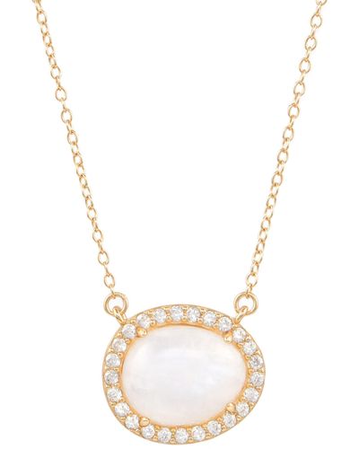 Adornia Fine Halo Moonstone Pendant Necklace - White