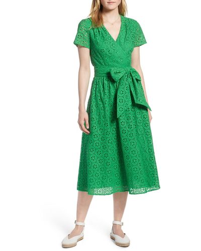 1901 Cotton Eyelet Short Sleeve Dress (regular & Petite) - Green
