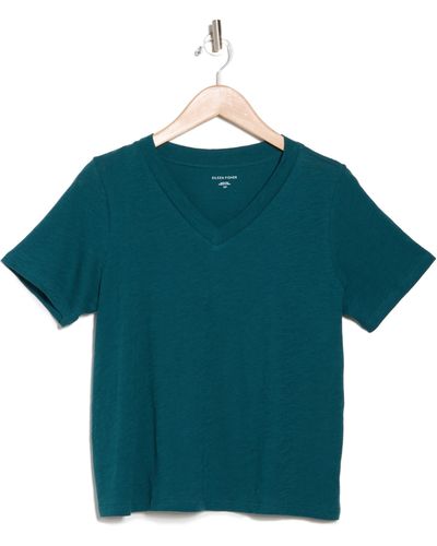 Eileen Fisher V-neck Organic Cotton T-shirt - Green