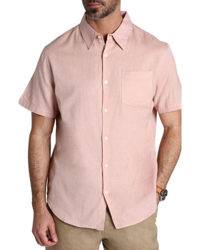 Jachs New York Solid Short Sleeve Cotton & Linen Button-up Shirt - Pink