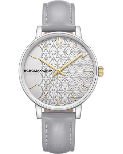 BCBGMAXAZRIA Classic Leather Strap Watch - Gray