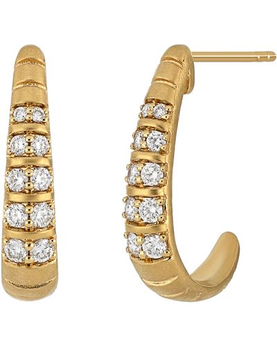 Bony Levy Audrey 18k Gold Double Diamond J Hoop Earrings - Metallic