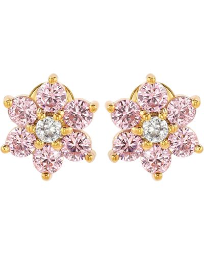 Suzy Levian Sterling Silver & Cz Pink Flower Stud Earrings