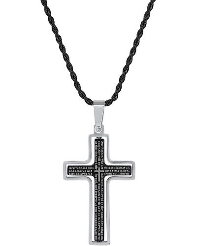 HMY Jewelry Stainless Steel Lord's Prayer Cross Pendant Necklace - Multicolor