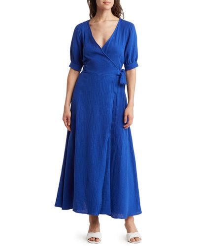 West Kei Gauze Wrap Maxi Dress - Blue