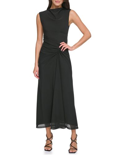 DKNY Ruched Cowl Neck Maxi Dress - Black