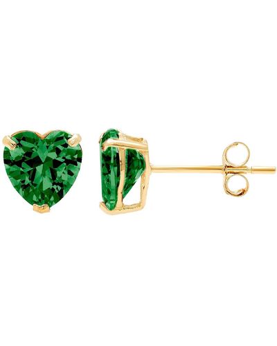 A.m. A & M 14k Yellow Gold Cubic Zirconia Heart Stud Earrings - Green
