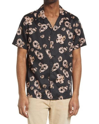 John Varvatos Danny Floral Short Sleeve Button-up Camp Shirt - Black