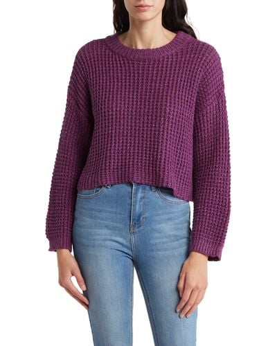 Elodie Bruno Waffle Knit Crop Sweater In Purple At Nordstrom Rack