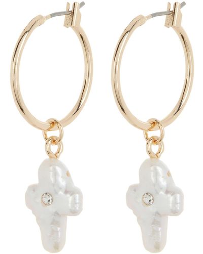Frasier Sterling Cultured Pearl Cross Hoop Drop Earrings - White