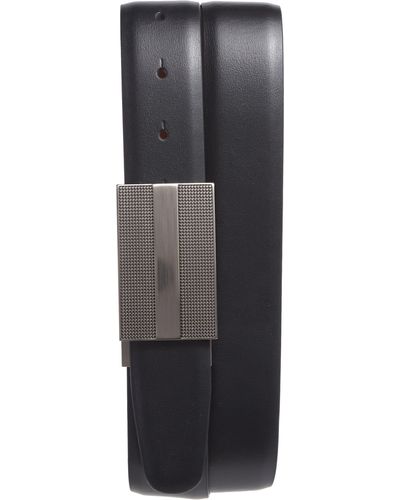 Original Penguin Textured Plaque Buckle Leather Belt - Gray