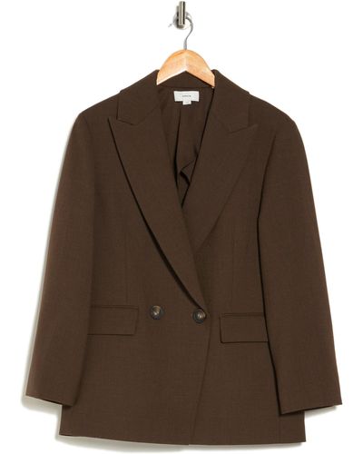Vince Double Breasted Wool Blend Blazer - Brown