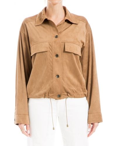 Max Studio Faux Suede Bomber Jacket - Natural