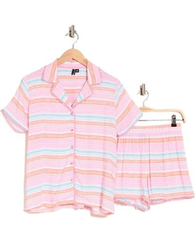 Kensie Notch Collar Boxer Short Pajamas - Pink