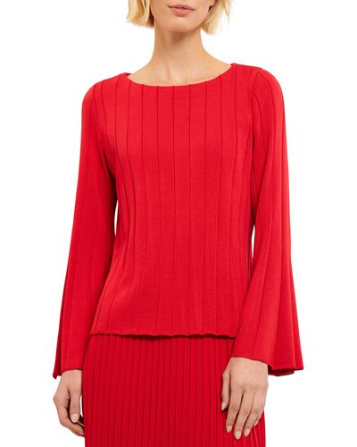 Misook Rib Bell Sleeve Sweater - Red